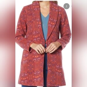 Women's Stylish Patterned Burgundy Car Coat. Gently Pre-owned.